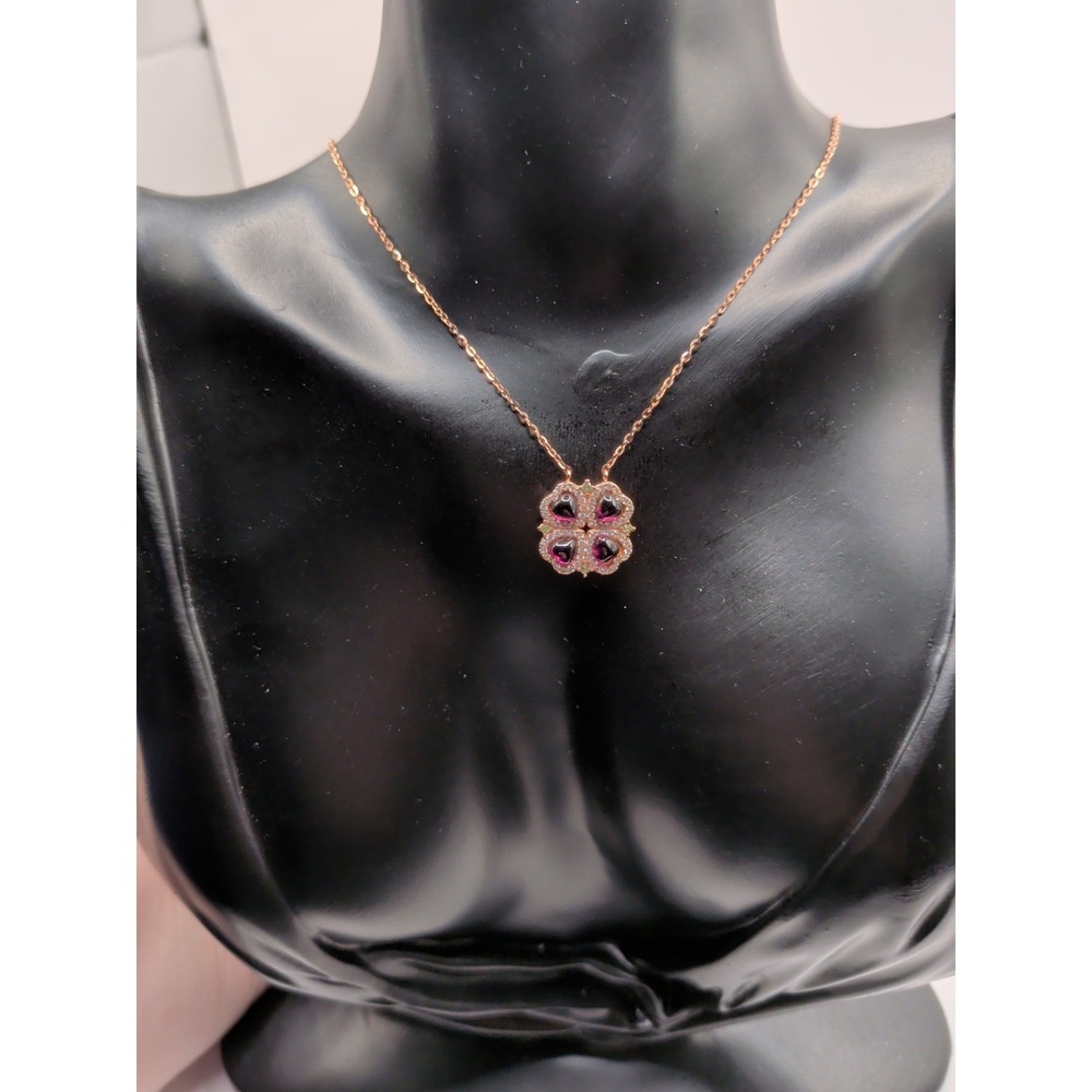 Clover Shaped Natural Garnet Sterling Silver Pendant With Rose Gold Plating